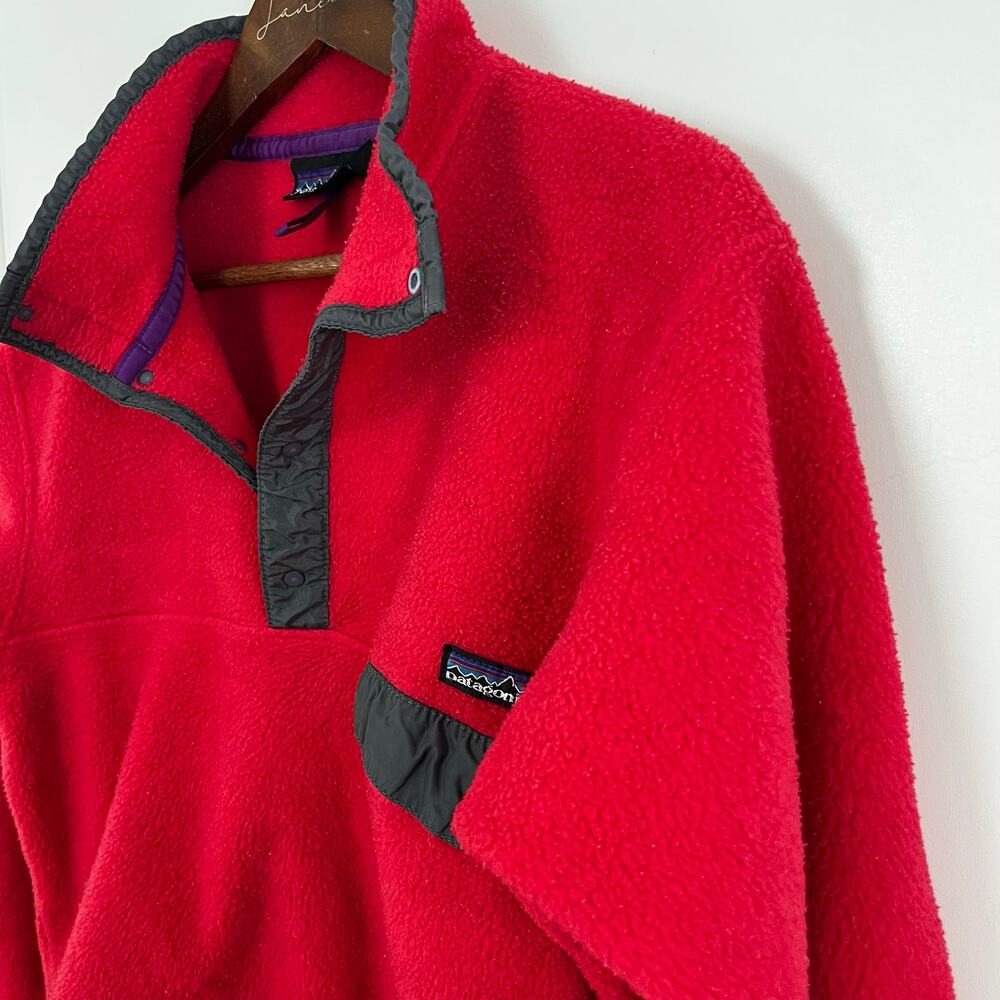 Vintage 80s 90s Patagonia Synchilla Fleece 1/4 Snap T Pink Pullover Sweatshirt